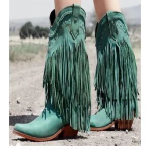 Liberty Black Turquoise Fringe Boots # 1180